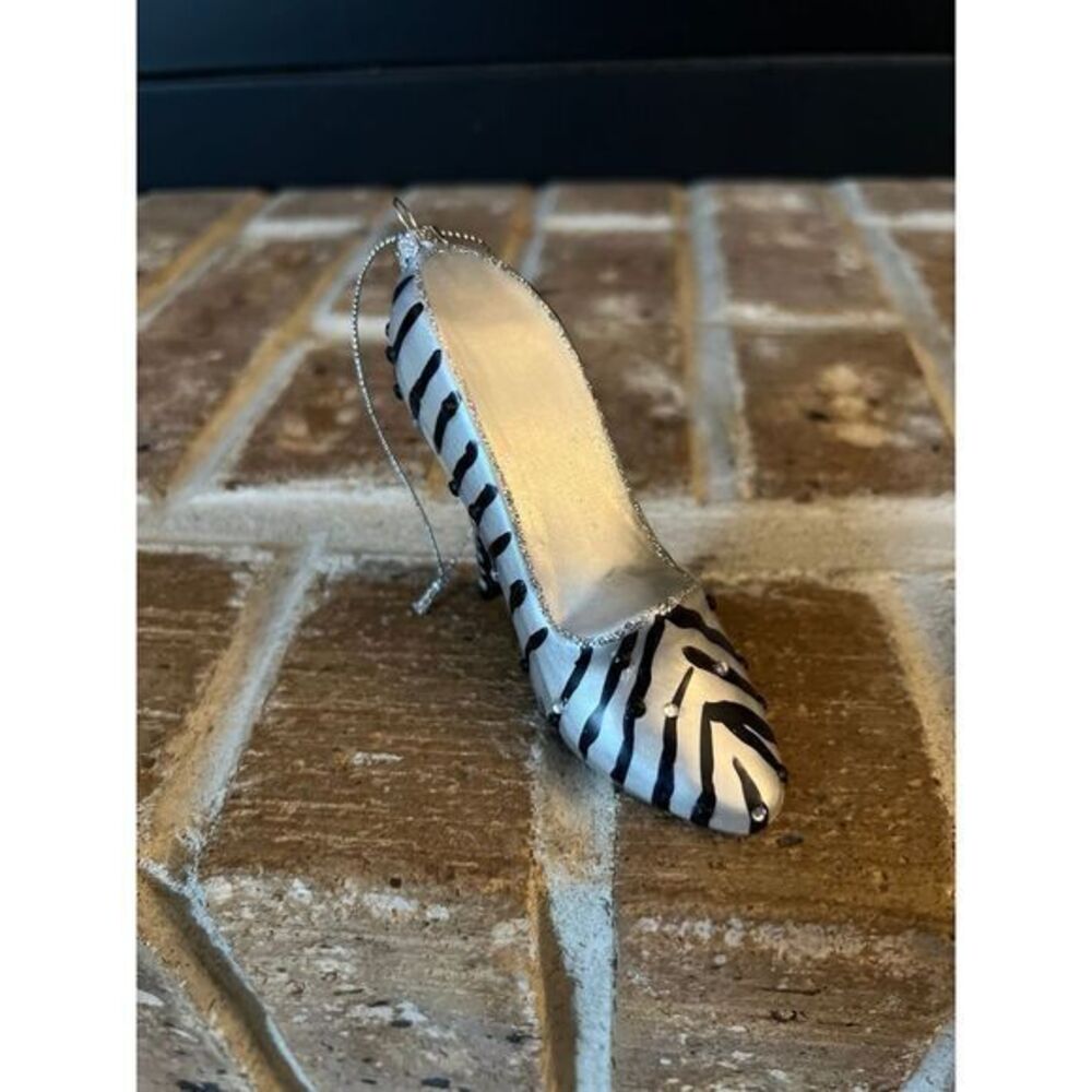 Zebra print high heel shoe Christmas‎ ornament 3"x3"